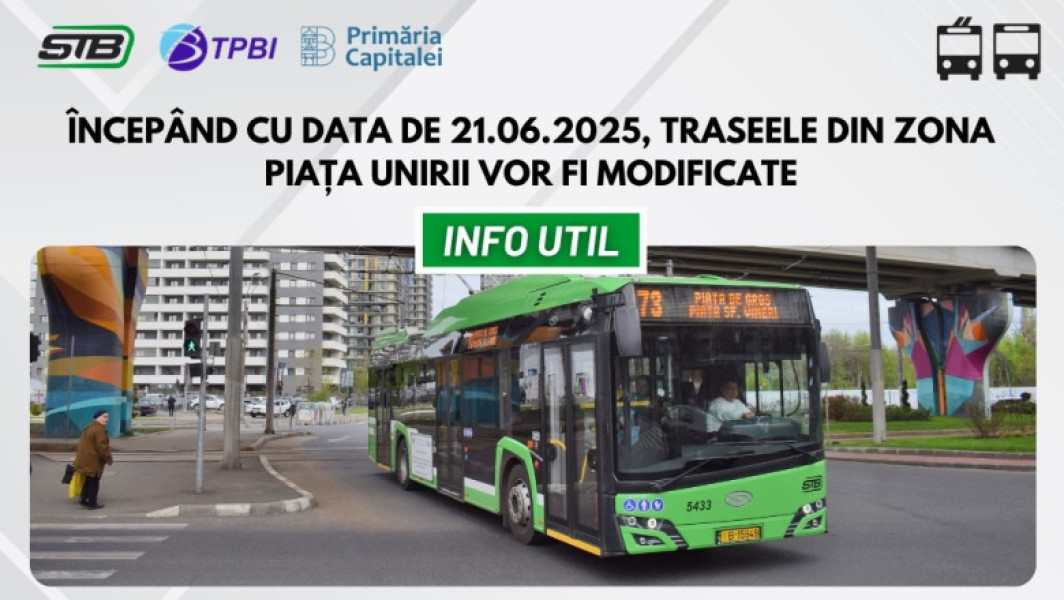 Modificări ale traseelor de transport în zona Piața Unirii din București